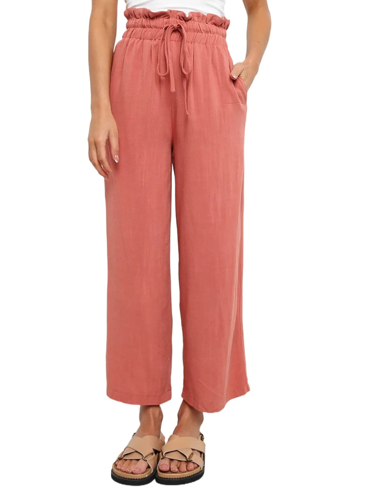 DokotooWomens Casual Elastic Waist Solid Comfy Jogging Jogger Pants with Pockets