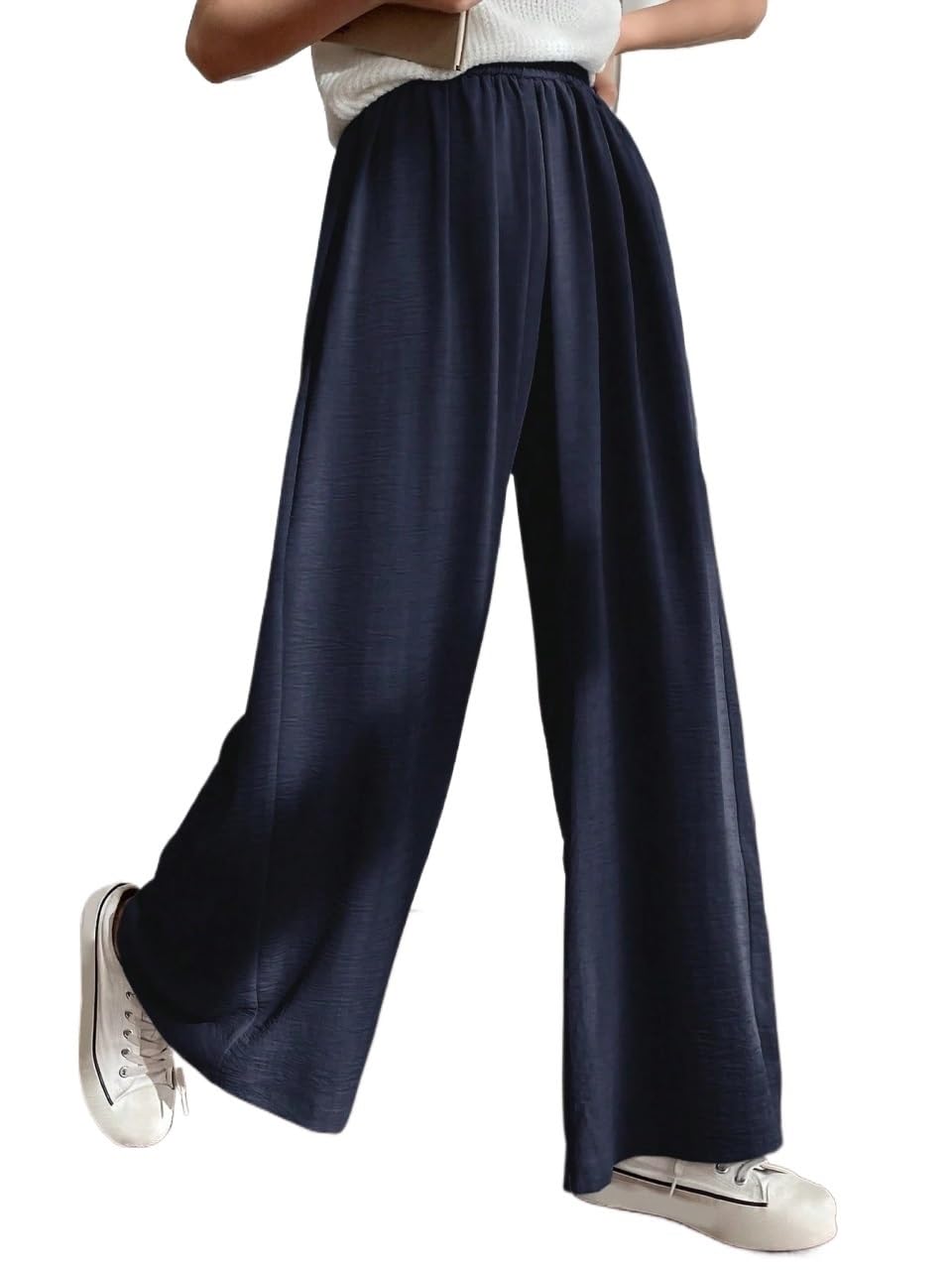 Womens Fall Solid Color Pleated Wide Leg Casual Business Pants Trousers