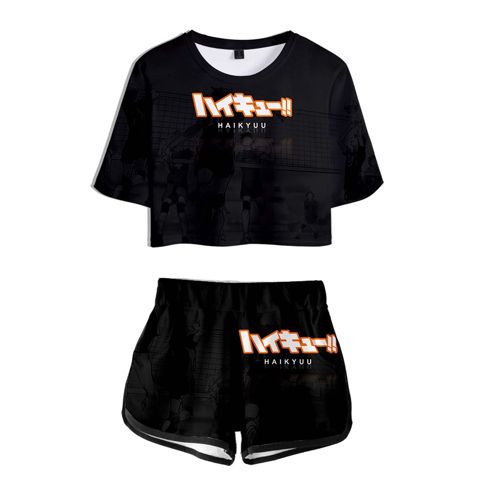 Dziewczęcy krótki top i szorty z nadrukiem 3D Karasuno High School Koszulka z krótkim rękawem i szortami garnitur siłownia trening bieganie dres letnie piżamy ubrania do jogi, Kolor J, XXL