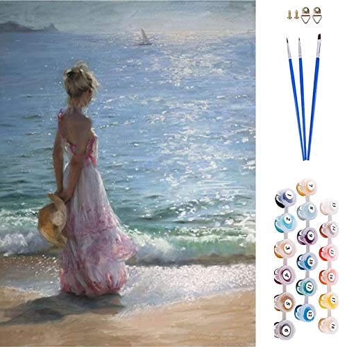 ABEUTY Wandkunst Strand Frau Himmel Malen nach Zahlen, DIY Ölgemälde auf Leinwand Gemälde 40x50cm Cover