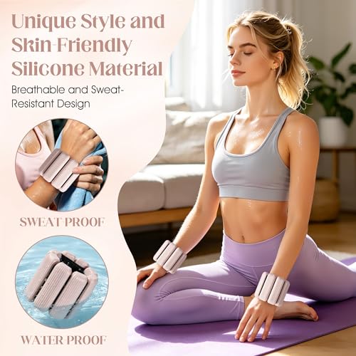 Image of Wrist Weights, 2Pack Adjustable Ankle Weights for Women /Men, Silicone Weighted Bangles for Yoga, Pilates, Running & Walking, Arm & Leg Weights, 2lb