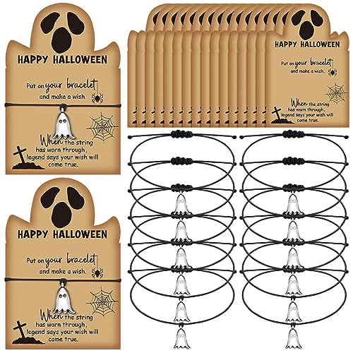 40 Sets Halloween Pumpkin Ghost Charm Wish Bracelet with Greeting Card Halloween Pumpkin Gifts for Women Girls