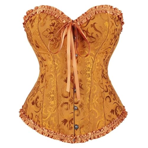 Moonight Corset Top Floral Renaissance Womens Lace Up Boned Overbust Corset Bustier Gold XL