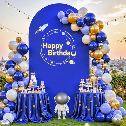 Image of Royal Blue Arch Backdrop Cover 6.6FT Spandex Fitted Wedding Arch Stand Covers Round Top Chiara Arch Covers Stretchy Backdrop for Birthday Party Ceremony Banquet Decoration