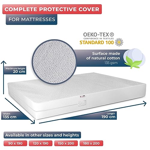 WRAPPYBAG Bed Bugs Mattress Protector - Mattress Cover - Zipped Mattress Protector - Waterproof - Cotton Surface - Double Size - Image 2
