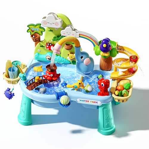 Lxcgago 2027 Upgraded 10-in-1 Sand Water Table for Toddlers 1-3, Kids Sensory Table with Electric Water Pump & Elephant Faucet, Play Kitchen Sink with Food Accessories, Fishing Toy