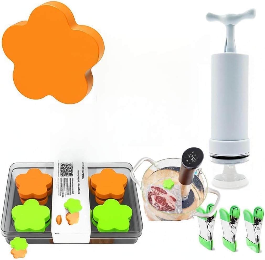MOMODA Sous Vide Kit-40 BPA-Free Vacuum Seal Bags, 12 Silicone-Coated Magnets, Manual Pump&Clips-Reusable Food Storage&Cooking Set