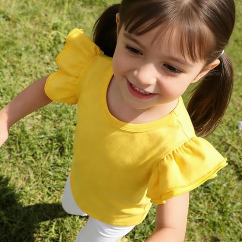 Image of LYSMuch Toddler Girls Short Sleeve Ruffle Basic Blouse | Size 2T-14Y Girls Summer Tops,Solid Kids Casual Clothes