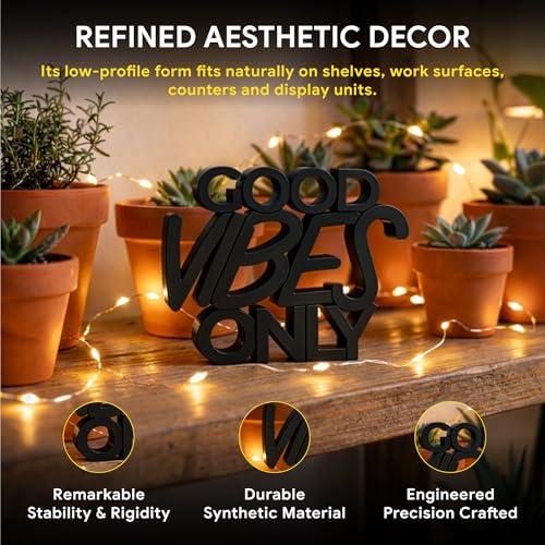 Image of Mad Masters Good Vibes Only Motivational Desk Decor - Aesthetic Table, Shelf & Wall Showpiece for Home Office, Business. Vastu Friendly Gifting, Matte Black (20.3 x 16.5 x 2.5 cm)