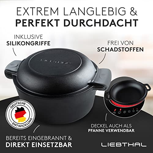 Foto von LIEBTHAL Gusseisen Topf Brot backen - Robuster Brottopf mit passgenauer Antihaft-Silikoneinlage - Bereits eingebrannter Brotbackform mit Deckel 4.6 L - Brotbacktopf , Braten & Schmoren
