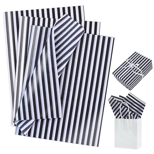 BEISHIDA Black Pin Stripe Tissue Paper Bulk Wrapping Tissue Paper for Gift Bags 14 x 20 Inch Gift Wrap for Wedding Easter Birthday Graduation DIY Crafts Holiday Flowers-30 Sheets