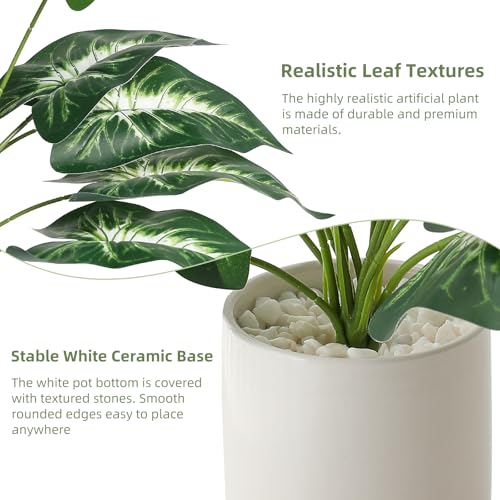 Floralsecret Fake Plants in Ceramic Pot, 11" Artificial Potted Plants with Greenery Leaves Stems Faux Green Plants for Desk Shelf Decoration (Sea Taro Leaves, 1pcs) - Cosy Home Interiors Floralsecret Fake Plants in Ceramic Pot, 11" Artificial Potted Plants with Greenery Leaves Stems Faux Green Plants for Desk Shelf Decoration (Sea Taro Leaves, 1pcs) - Image 9