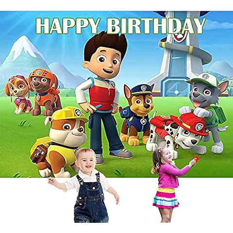 MEZHEN Photography Background for Paw Dog Patrol Children's Birthday Decoration Photo Props Photo Background Happy Birthday Decoration for Baby Shower Birthday Party Banner Cover