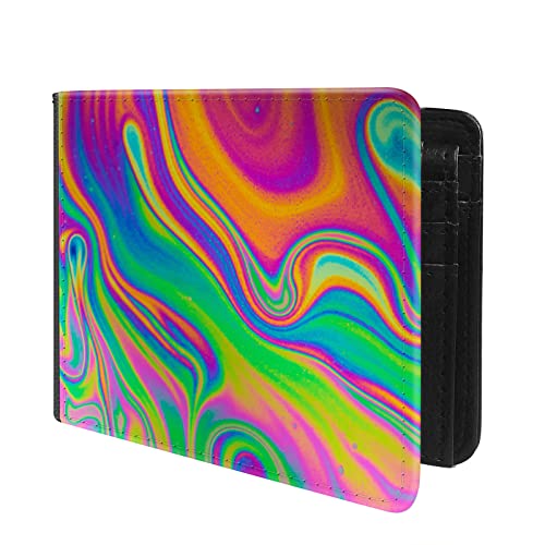 (Psychedelic Trippy Luminous Pattern Front Pocket Slim Bifold Leather Wallet RFID Blocking with ID Window for Men