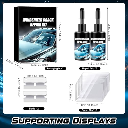 Yicengy 2Pcs Windshield Chip Repair Kit - 2026 Upgrade Car Windshield Crack Repair Kit, 5MinQuick-Glass Repair Liquid,Glass Repair Liquid for Long-Lasting for Windshields, Mirrors,All Crack Types