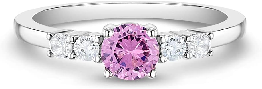 In Season Jewelry Shiny Pink & Clear Round Cubic Zirconia Ring - Hypoallergenic 925 Sterling Silver Cubic Zirconia Baby Rings - Comfortable & Safe for Preteens, Teens, & Young Girls