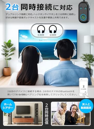 IdeaThink トランスミッター bluetooth テレビ レシーバー ブルーツース 受信機+送信機 ハンズフリー通話 アダプター 飛行機 車用 テレビ TV ゲーム フライト スピーカー イヤホン ヘッドホン 2台同時接続 カーステレオ AirPods対応 ブルートゥース 無線 旅行用 トラベルグッズ 技適マーク Telec認証