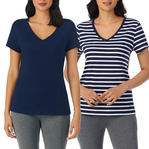 Image of Nautica Womens Sleep Shirt - Lightweight, Breathable Pajama Top - Cotton Knit Jersey V-Neck Sleepwear and Loungewear