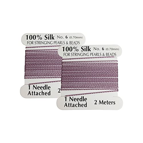 LeGold 2 Pieces Silk Beading Cord Thread and Needle Size 6 Lilac Color
