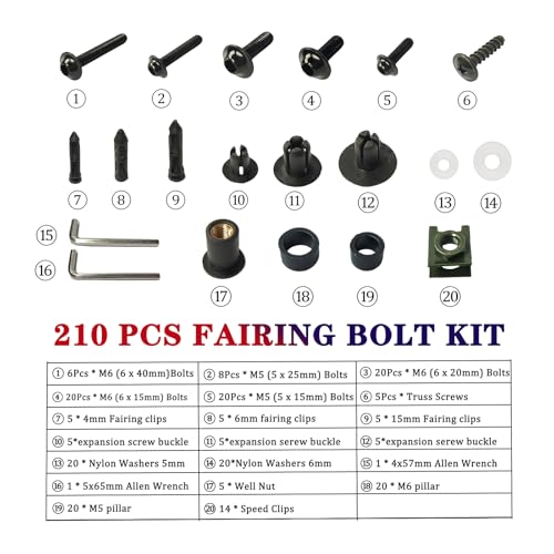 Image of 210 PCS Motorcycle Fairing Bolt Kit Screws Aluminum Fasteners Washers Nuts Screws Clips for Yamaha Kawasaki BMW Suzuki Honda Dirt Bike Sportbike Chopper Cafe Racer ATV Scooter(Red)
