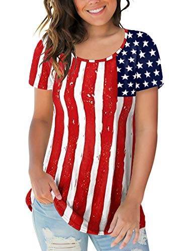 Sousuoty Women s July 4th Short Sleeve Scoop Neck T Shirts USA Flag Printed Tops M