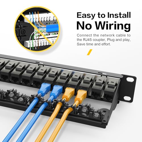 Image of Patch Panel 24 Port with 24 Pcs Cat6 Keystone Jack【EC Listed】 UTP 10G Support with Removable Back Bar 1U Network Patch Panel 19 Inch for Cat6,Cat5e,Cat5 (CAT6, 1U24Port)