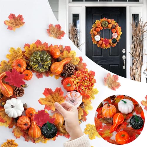 Artificial Pumpkins Decorations Set,150P Autumn Home Decor Artificial Fall Maple Leaves,Small Acorns,Pine Cone,Gourds,Pumpkin for Autumn Thanksgiving Decor,Halloween,Fall,Home Harvest Table Decoration - Image 4