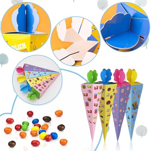 DIY Geschwistertüte Zuckertüte Geschenkverpackung, 8 Stück Faltbare Zuckertüte Geschenkverpackung Schultüte Mädchen Zuckertüte klein für Kinder Mädchen Party