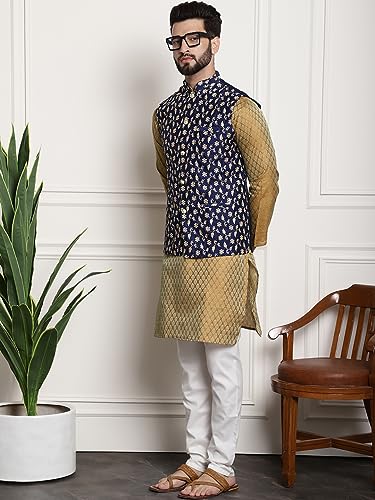 Image of SOJANYA (Since 1958 Men's Silk Blend Kurta Pyjama & Embroiderd Nehrujacket Combo