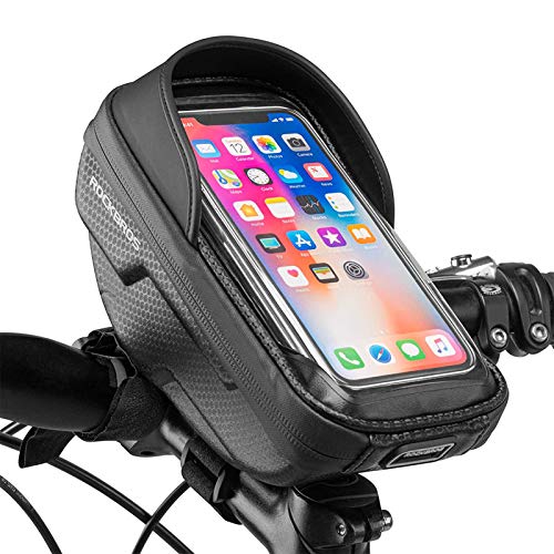 ROCKBROS Bolsa Manillar Cuadro de Bicicleta MTB Montaña Carretera para Teléfono Móvil de 6,2 Pulgadas con Pantalla Táctil Bolso Rígido Negro
