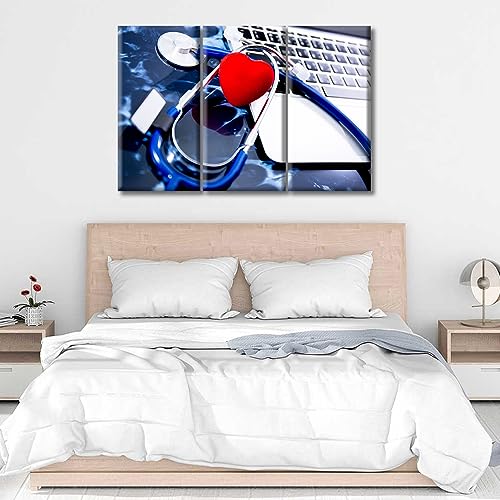 Image of TUMOVO Modern Medicine Cardiology Concept Art Prints Medical Stethoscope on Film X-Ray Wall Art Nosocomium 3 Panels Posters Artwork Giclee Print Gallery Packaging Artwork Ready to Hang (42 inch Wx28 H)