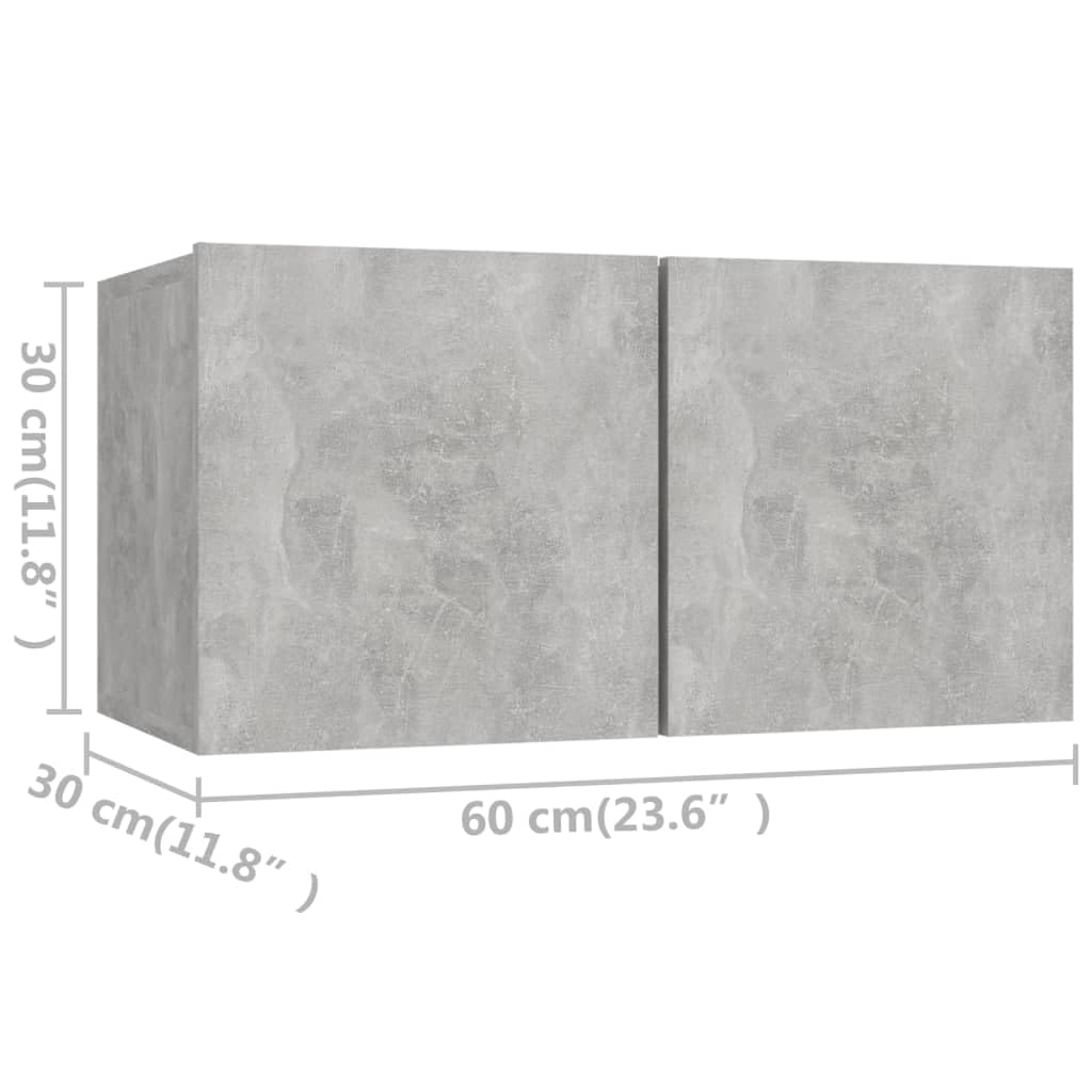 Set di Mobili Porta TV in Legno Multistrato Grigio Cemento 4 pz con Mensole e Cassetti, Supporto Parete e Base, Scaffale per Soggiorno, Consolle con Ripiani e Scomparti Organizzati