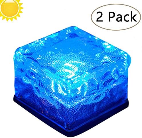 ZONV Solar Ice Rocks Light Garden Path Lights - Solar Powered Ice Cube LED Buried Light,Crystal Brick Glass Stone Night Lamp for Pathway Patio Pool Outdoor Decoration (Set of 2) (Blue)