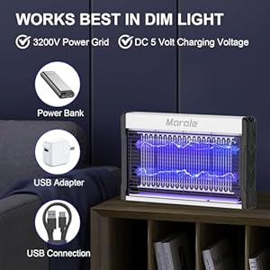 Electric Bug Zapper, 3200V Mosquito Zapper Indoor Outdoor, Electric Fly Zapper with Removable Tray, USB Charging Flying Insect Killer, Mosquito Repellent for Outdoor Living Room Kitchen Courtyard