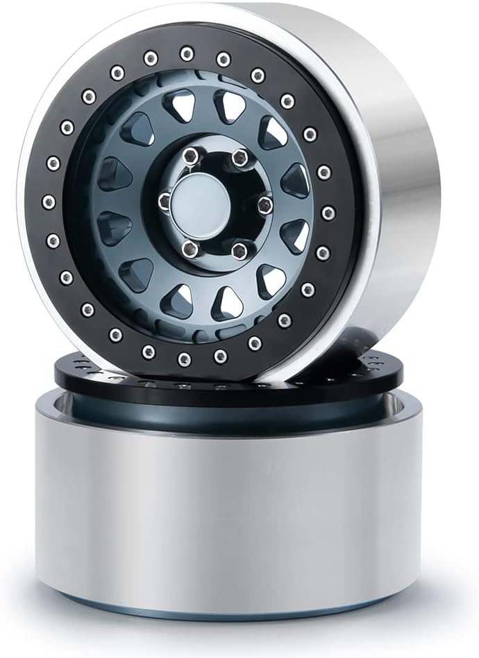 RCLIONS 4PCS Aluminum Alloy 2.9" RC Beadlock Wheels Rims for Axail SCX6 AXI05000 1/6th RC Crawler Car (Titanium)