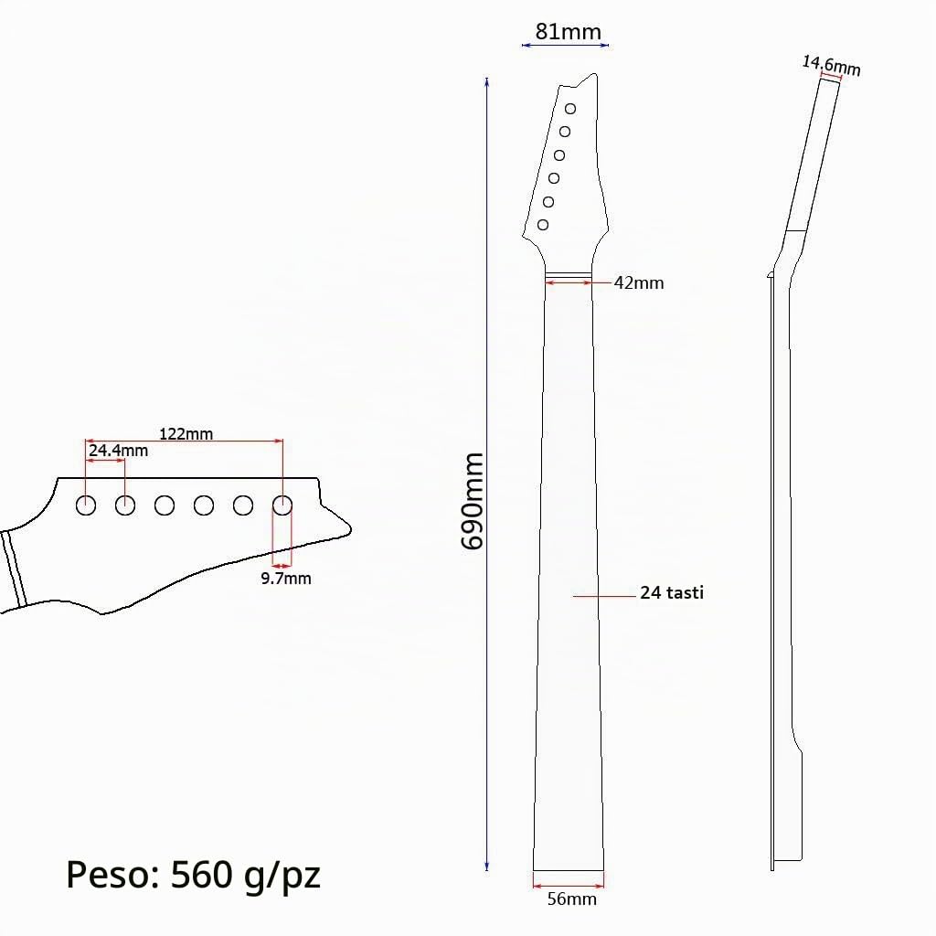 Manico per chitarra elettrica 24 tasti per parti di ricambio Ibz in acero con tastiera in palissandro