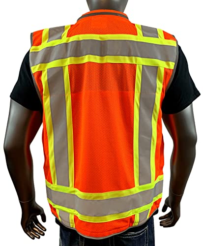 Rexzus A Reflective Safety Vest Class 2 Heavy Woven Two Tone Engineer Hi Viz Safety Vest 3M Tape (Orange, Medium) #TOP2