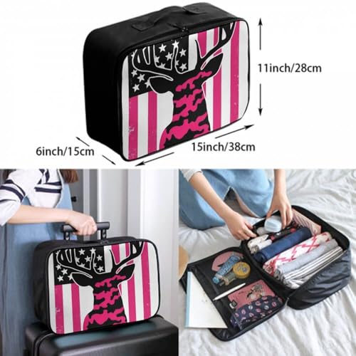 Women's Travel Luggage Lever To Hang Bags, Storage Bag For Sports Gym, Lightweight Weekender Overnight Carry On Bag American Flag Camo Funny Deer Hunting Pink Camouflage3