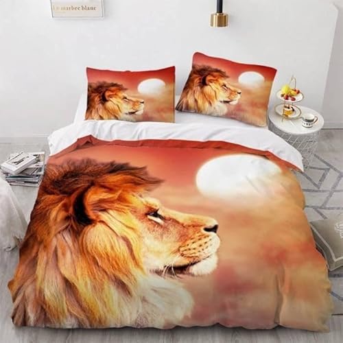 Duvet Cover Double Lion Bedding Sets Single Koala Duvet Cover 200x200cm with Zipper Closure, Hypoallergenic Quilt Cover with 2 Pillowcase for Boys Kids Girls
