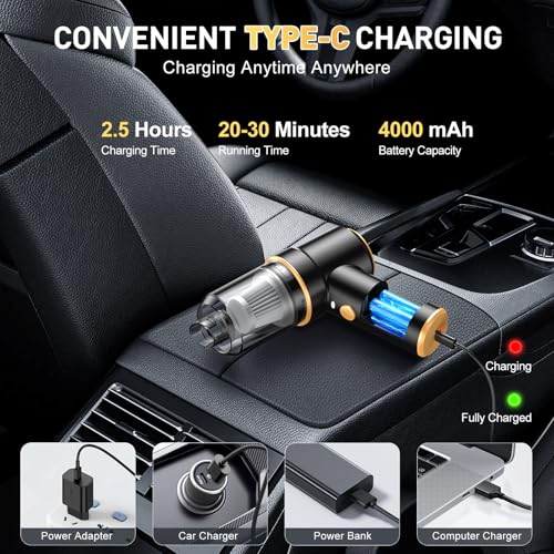 Image of KMM Handheld Car Vacuum Cleaner, 9000PA Vacuum Cleaner & Air Duster, 120W High Power Vacuum Portable Cordless, Hand Held Vacuum Rechargeable with Multi-Nozzles & LED Light for Home, Car, Office