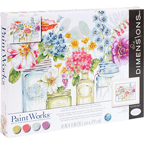 Image of Dimensions , Rainbow Flowers, PaintWorks Paint by Numbers Kit for Adults and Kids, 14'' x 11' | 14 inch X 11 inch | Everything Included | Acrylic Paint