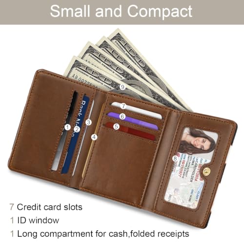 Image of Cow Print Small Wallet Women, RFID Blocking Trifold Wallet, Cute Credit Card Holder with Kaychain, Credit Card Wallets, Vegan Leather, 7 Card Slots, ID Window, Wallets for Women Ladies Girls