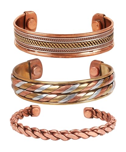 Touchstone copper bracelets for women men magnetic jewelry adjustable rope braided pure solid tibetan 100% real cuffs bracelet set womens mens. combo of different designs