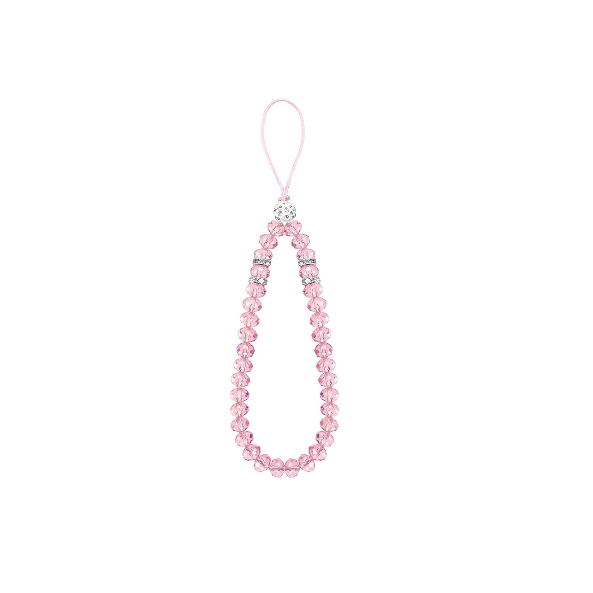 Beaded Mobile Phone Lanyard Short Hand Wrist Lanyard Strap Crystal Beads Cell Phone Chain for Girl Women Men Cell Phone (Pink Rose Quartz Color)-image-2