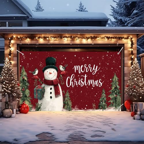 Image of Christmas Garage Door Decorations 6 x 13 ft, Snowman Gift Cover
