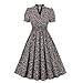 Wellwits Women's Collared V Neck Shirred Ditsy Floral Vintage Dress Black M