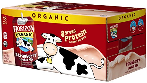 Horizon Organic, Lowfat Organic Milk Box, Strawberry, 8 Fl. Oz (Pack of 18), Single Serve, Shelf Stable Organic Strawberry Flavored Lowfat Milk, Great for School Lunch Boxes, Snacks
