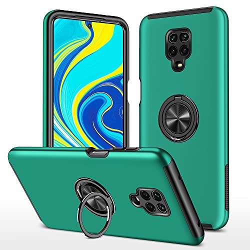 SORAKA Case for Xiaomi Redmi Note 9 Pro with Invisible Ring Holder and Metal Plate for Magnetic Car Mount Rigid PC Cover Xiaomi Redmi Note 9S Case Military Grade Rugged Case Green