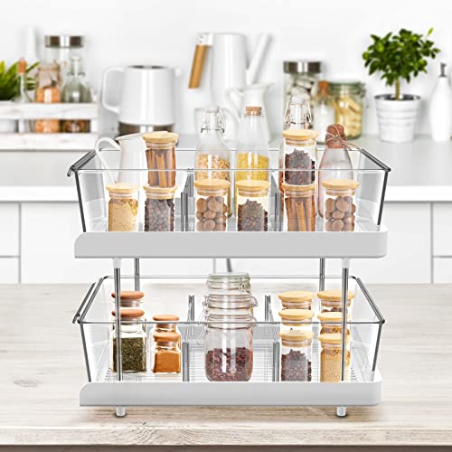 2-Tier Clear Plastic Organizer, Slide-Out Storage Container With Large Storage Space For Beauty Supplies On A Vanity, Under Sink Closet Organization, Kitchen Countertop Pantry Bathroom Office Desktop #TOP3