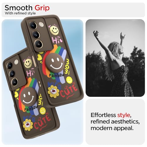 Image of Pikkme Back Cover for Vivo Y200e 5G / Vivo T3 5G | Soft Silicone| Cute Rainbow Smile & 3D Cartoon Flower Design | Shockproof Raised Camera Protection Bumper Case (Brown)